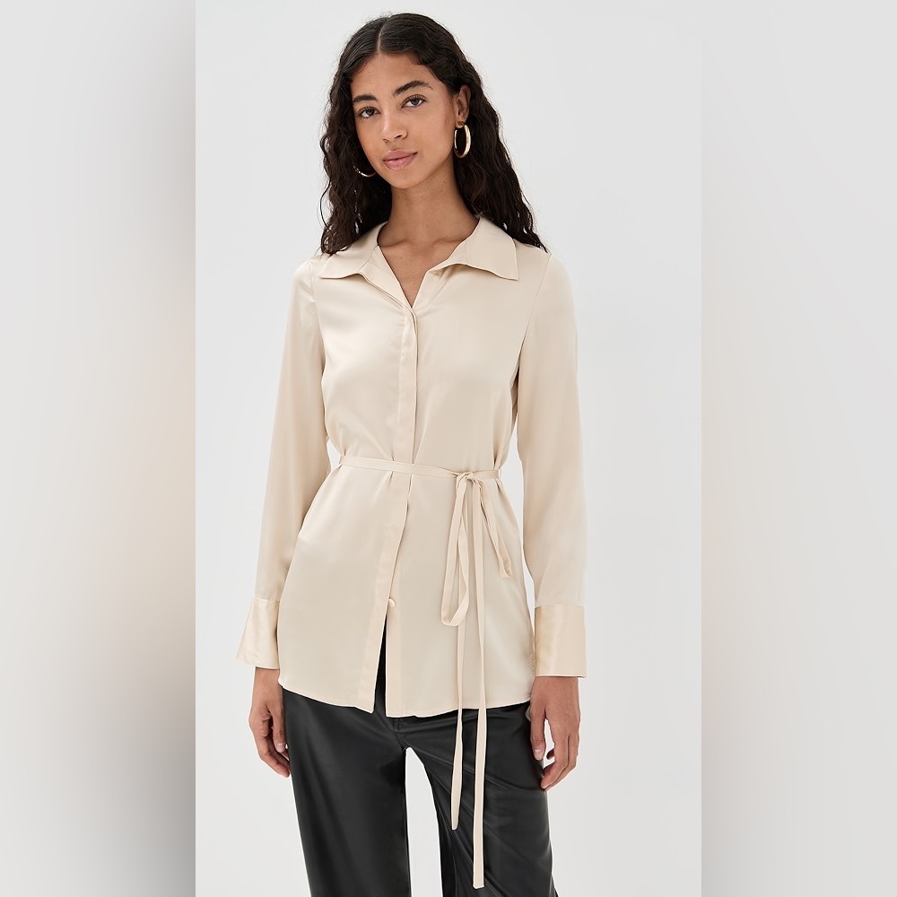 Reformation Camilla Silk Top in Almond